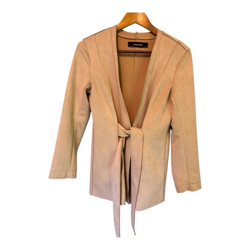 ZARA Beige Faux Suede Blazer with Belted Waist – Size M 🧥✨ - Picture 4 of 14